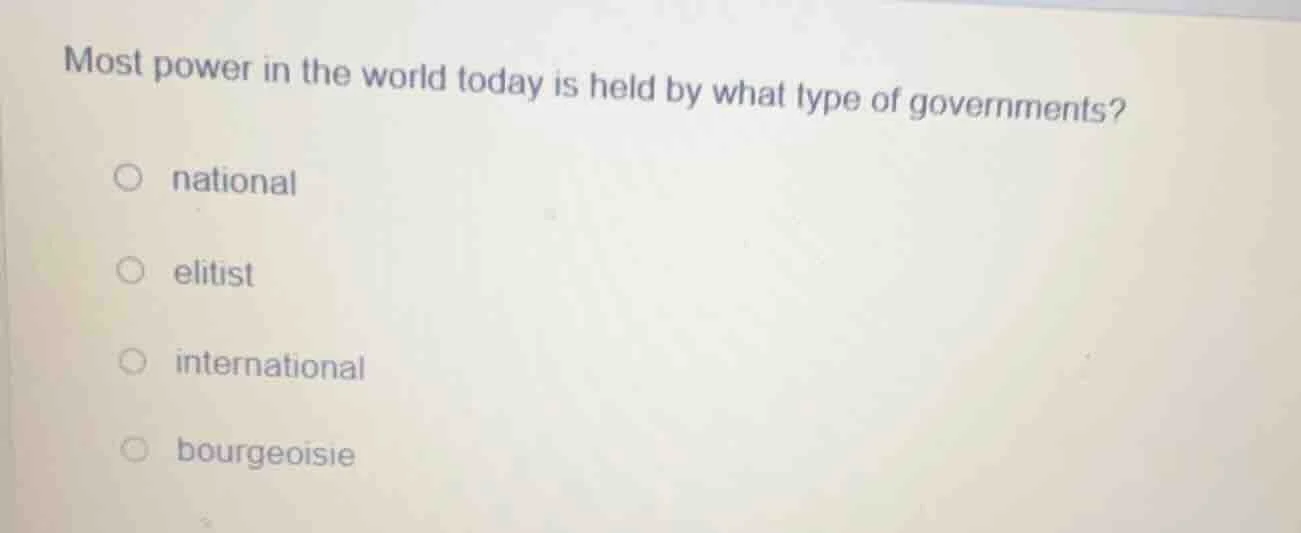 most power in the world today is held by what type of governments? nati…