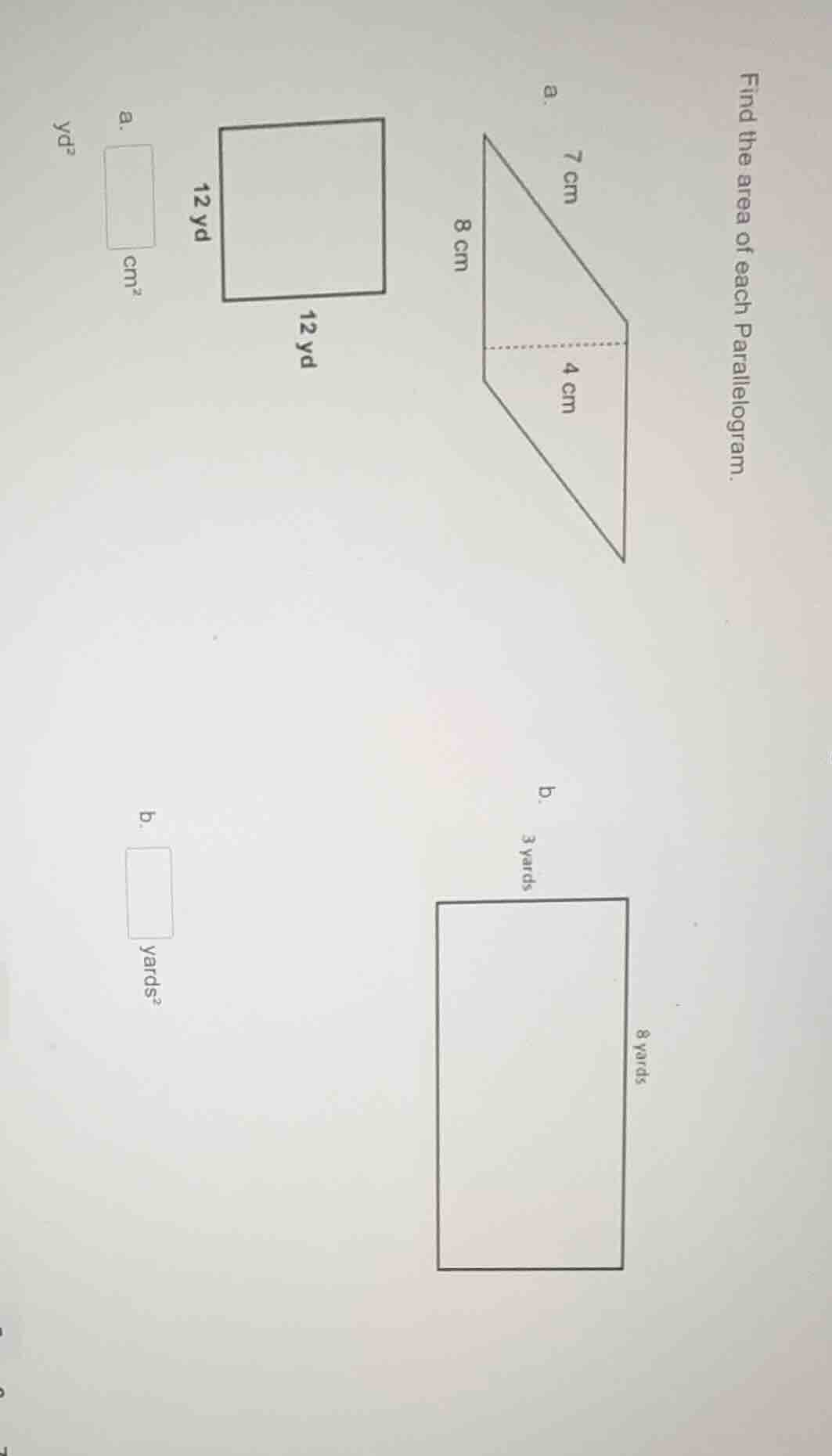 find the area of each parallelogram.