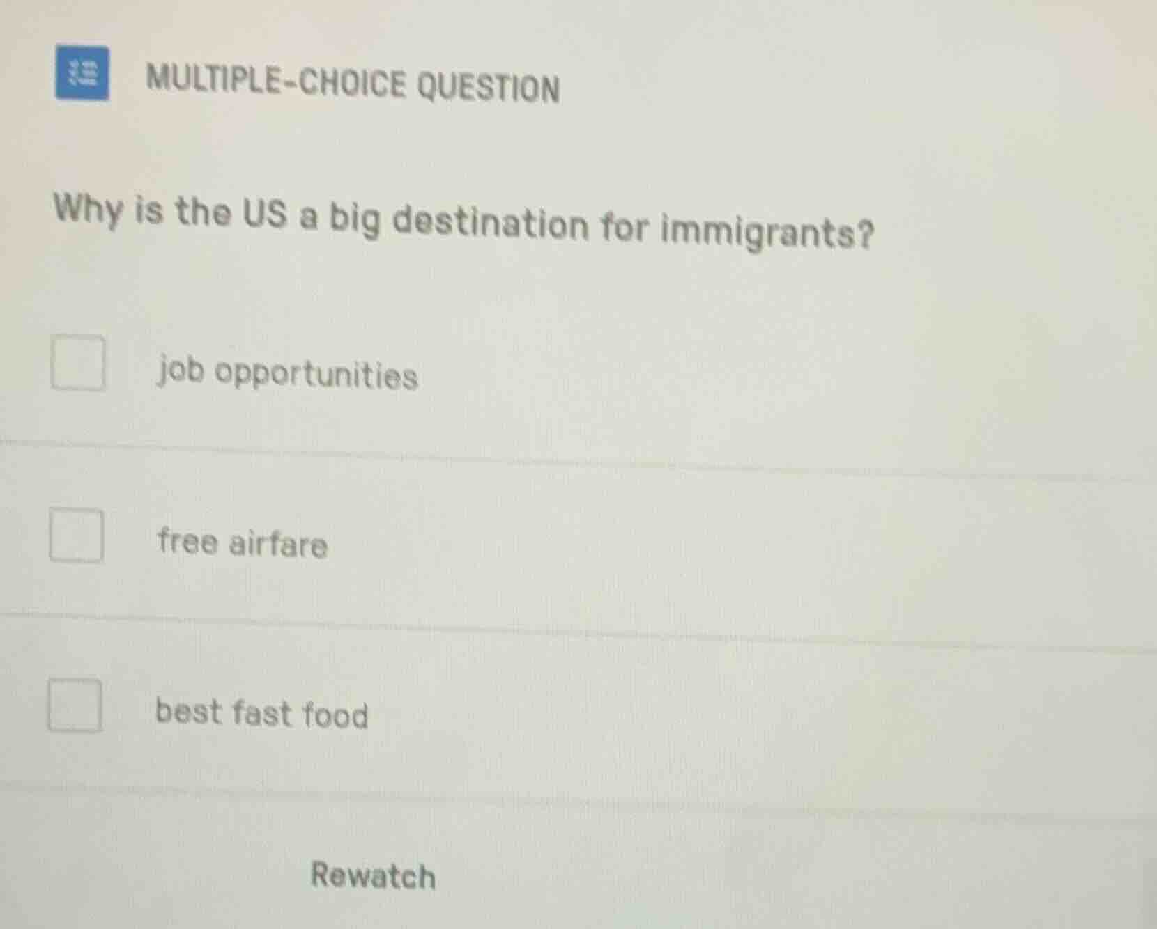 multiple-choice question why is the us a big destination for immigrants…