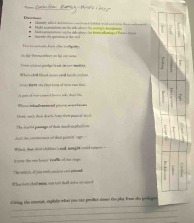 name directions - identify which definitions match each bolded word and…