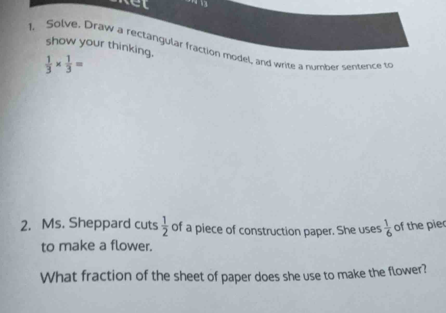 1. solve. draw a rectangular fraction model, and write a number sentenc…