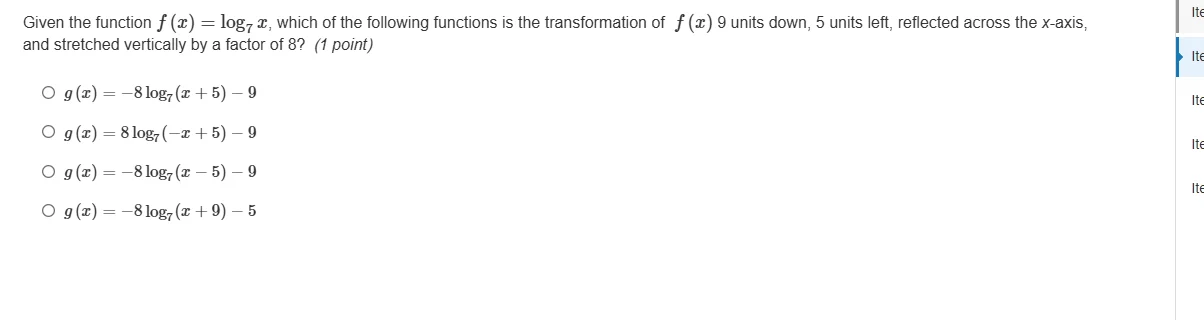 given the function $f(x) = \\log_7 x$, which of the following functions…