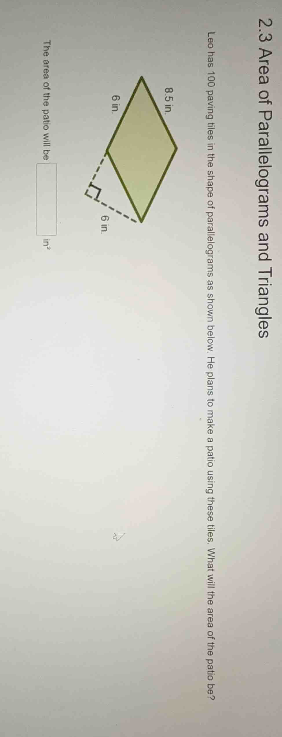 2.3 area of parallelograms and triangles leo has 100 paving tiles in th…