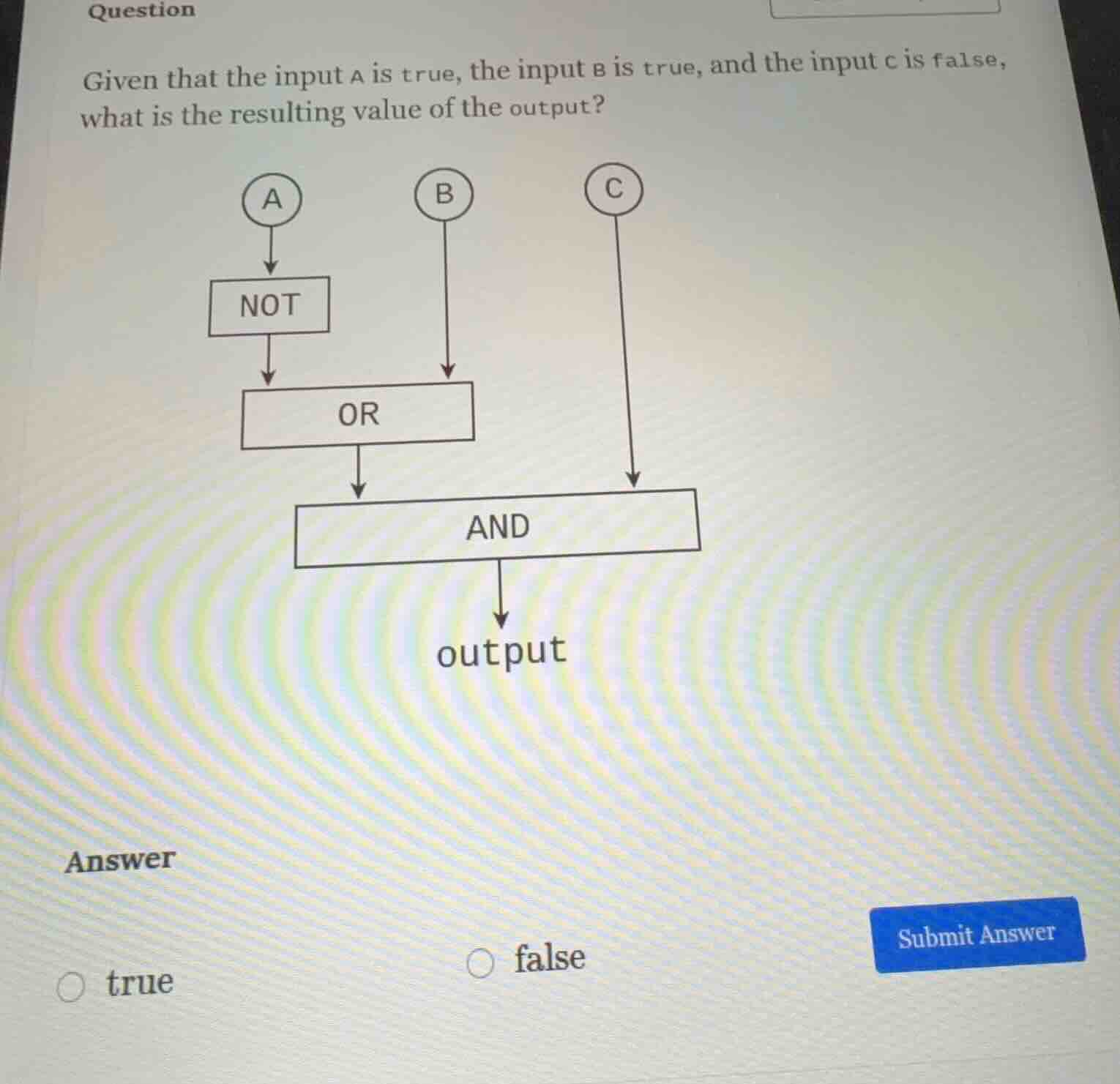question given that the input a is true, the input b is true, and the i…