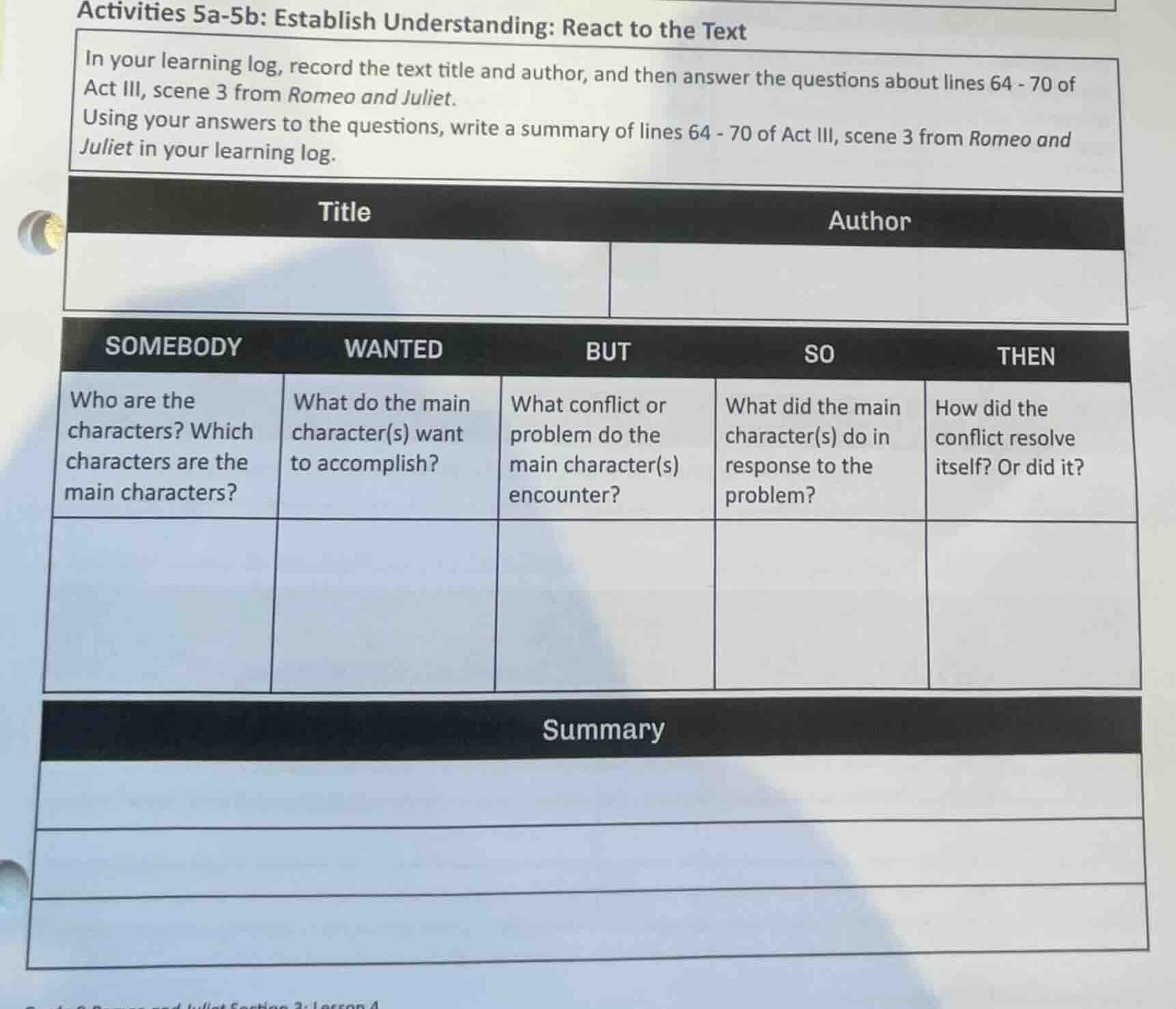 activities 5a-5b: establish understanding: react to the text in your le…
