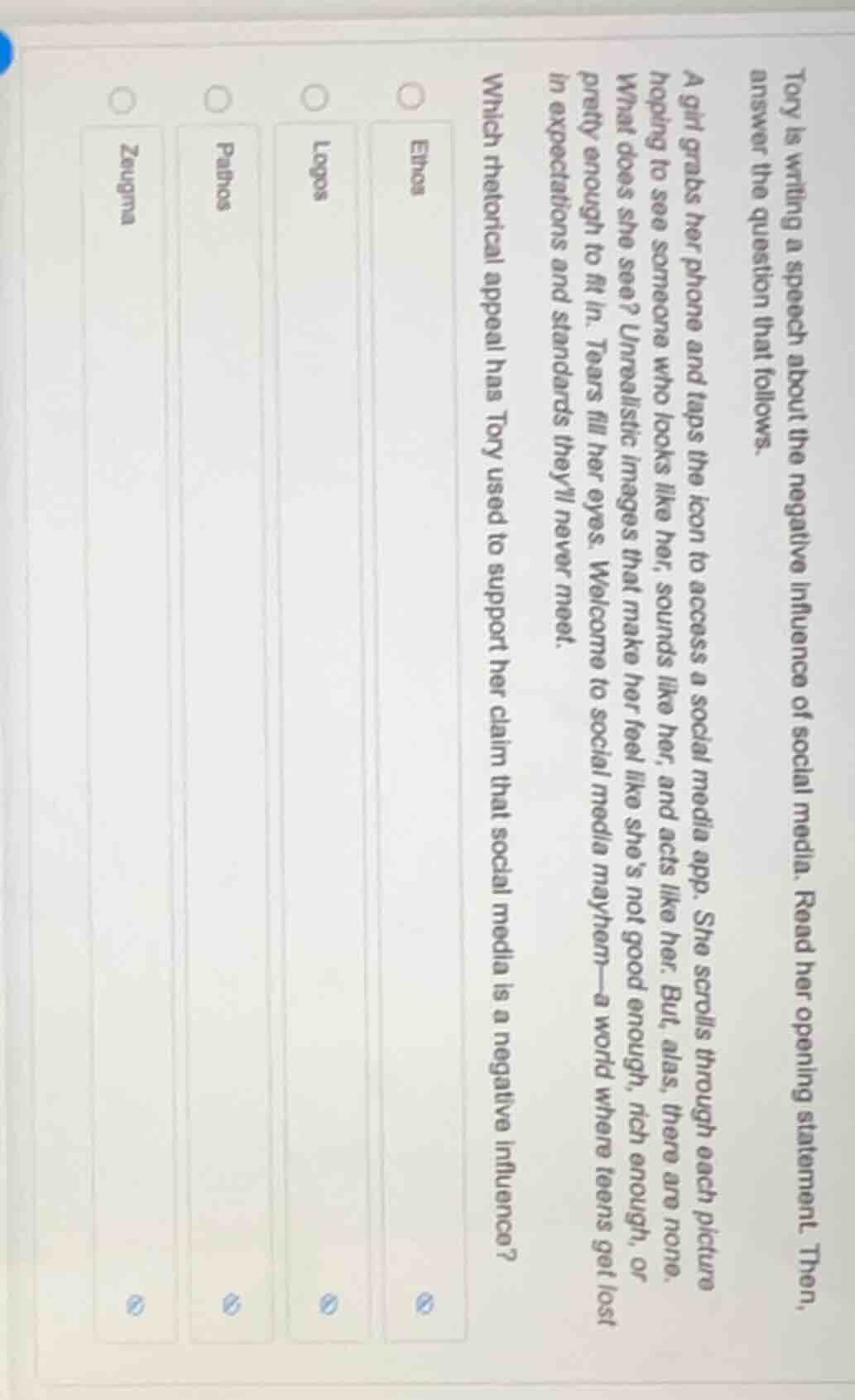 tory is writing a speech about the negative influence of social media. …