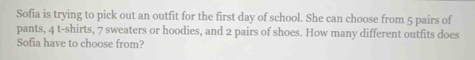 sofia is trying to pick out an outfit for the first day of school. she …