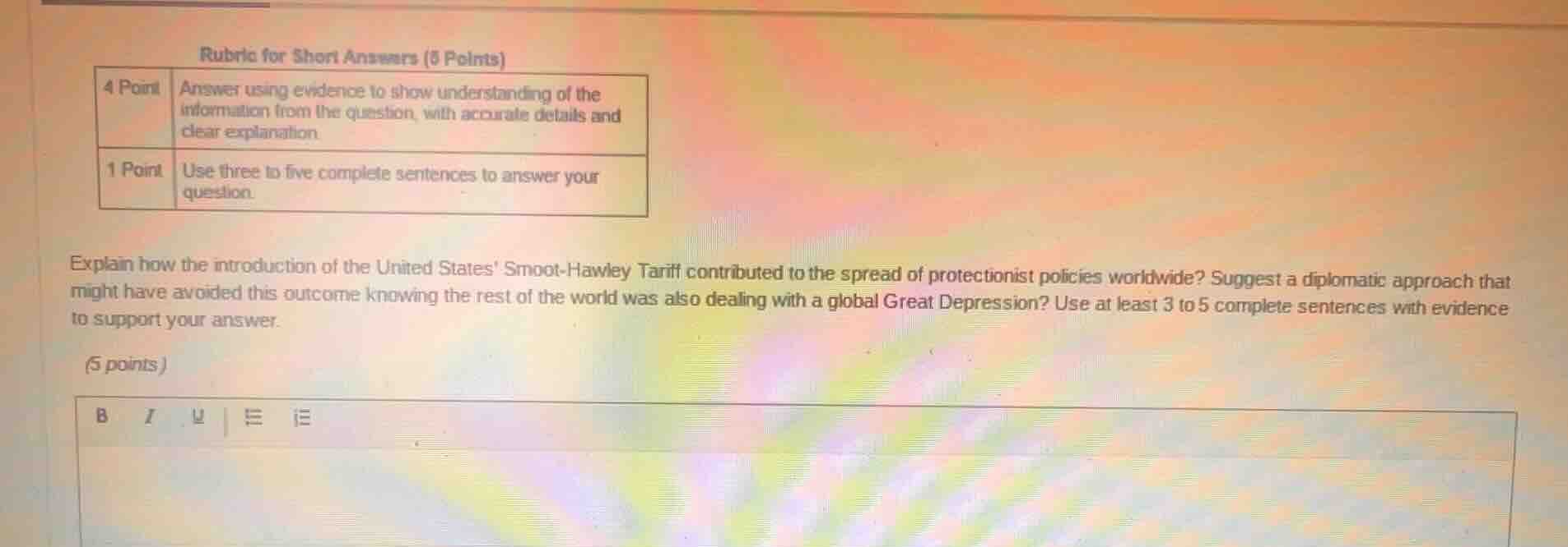 rubric for short answers (5 points) 4 point answer using evidence to sh…