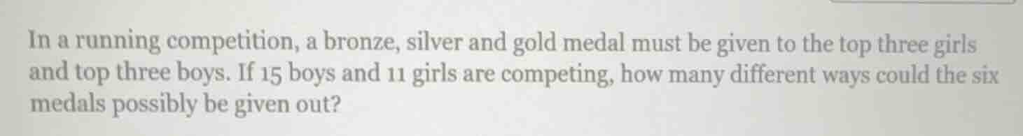 in a running competition, a bronze, silver and gold medal must be given…