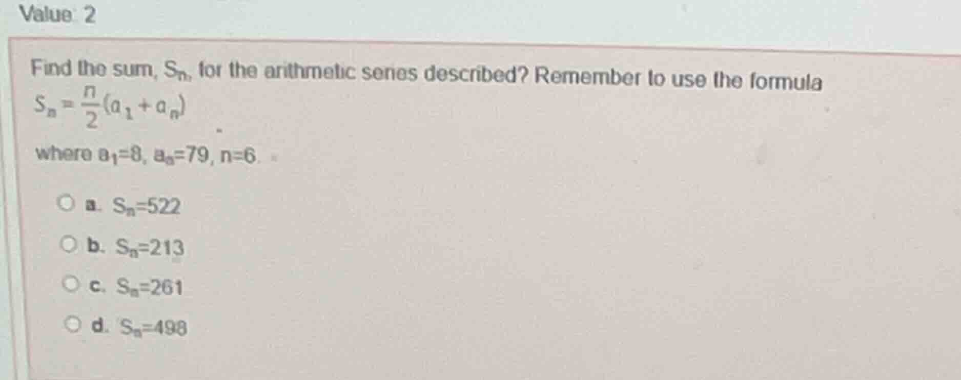 find the sum, ( s_n ), for the arithmetic series described? remember to…