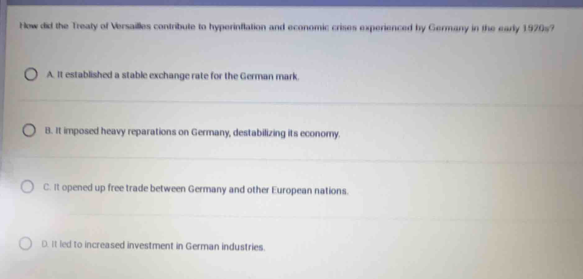 how did the treaty of versailles contribute to hyperinflation and econo…