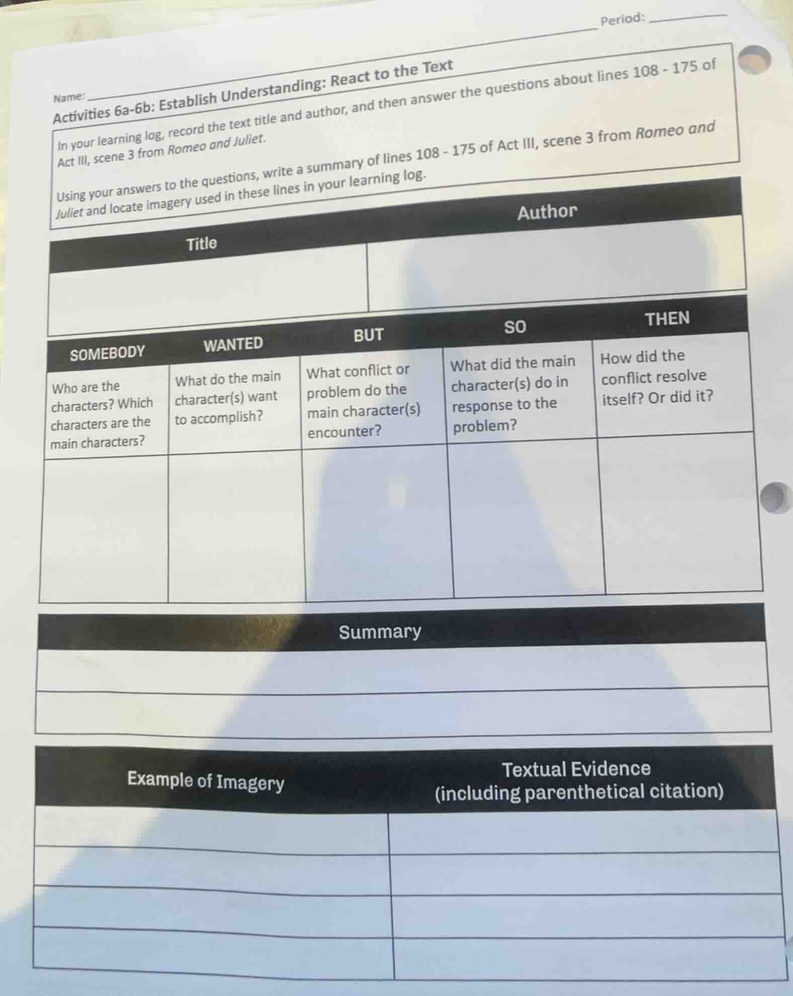 name: period: activities 6a-6b: establish understanding: react to the t…