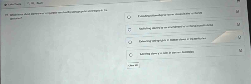 22. which issue about slavery was temporarily resolved by using popular…
