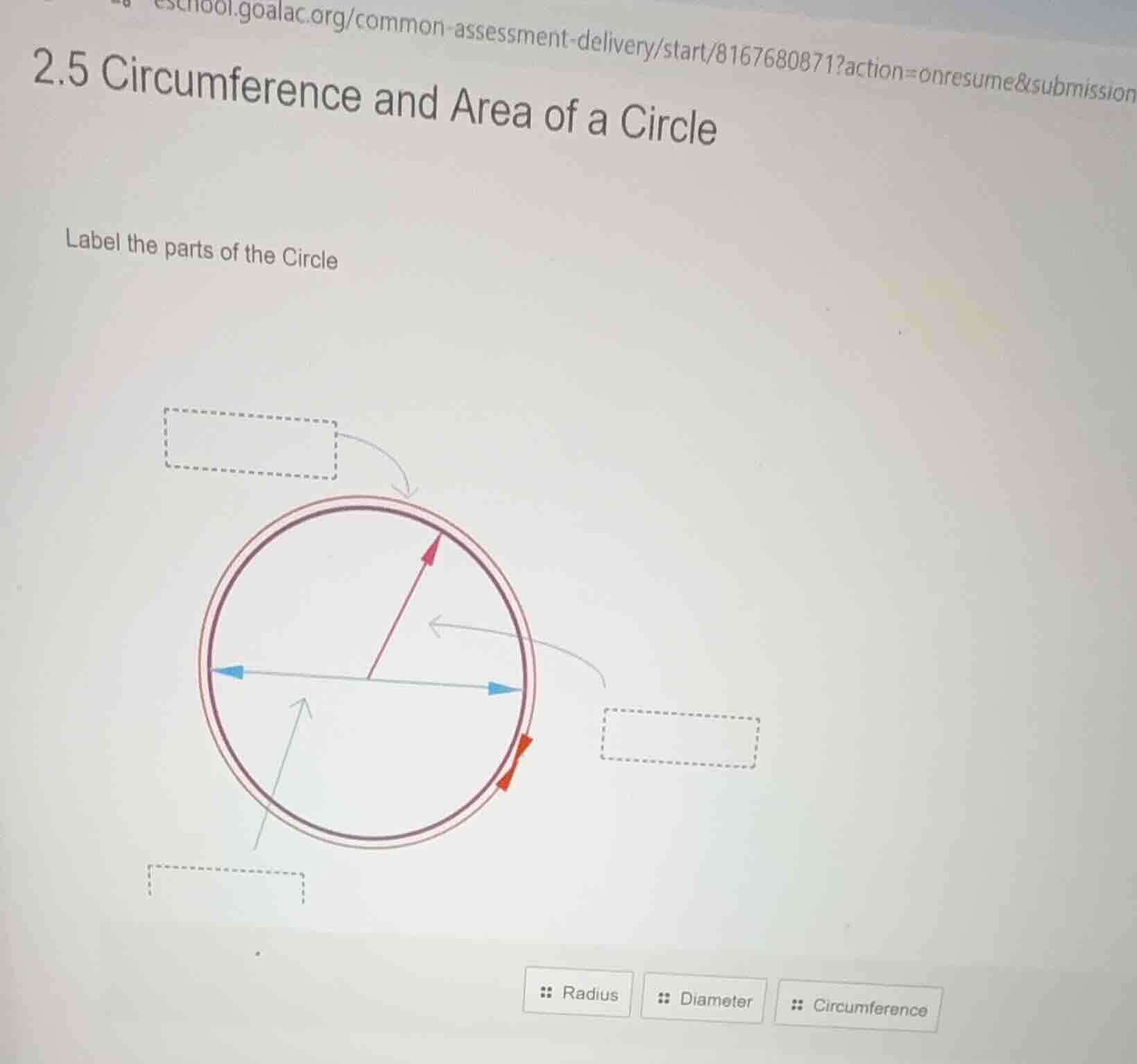2.5 circumference and area of a circle label the parts of the circle ra…