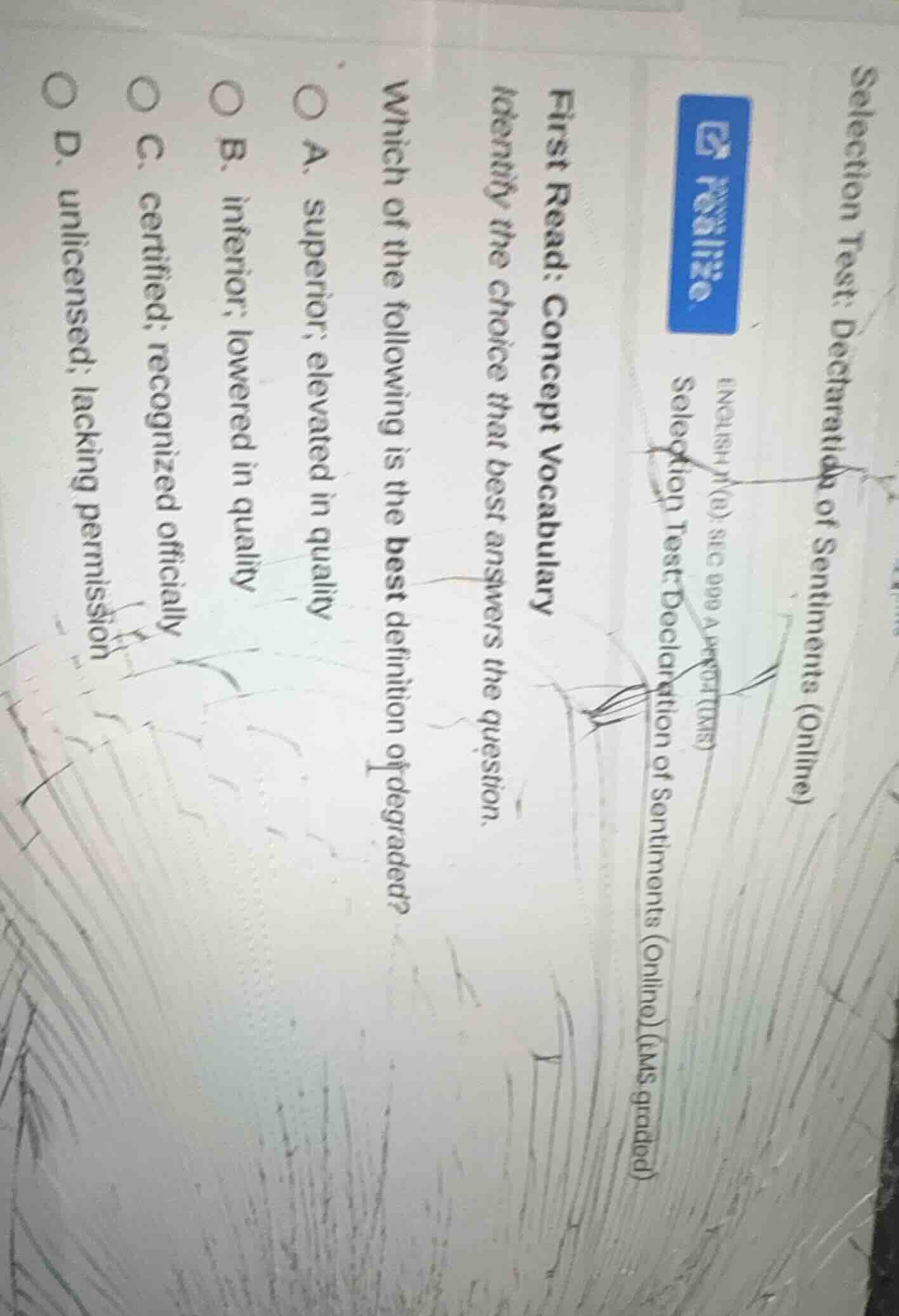 first read: concept vocabulary identify the choice that best answers th…