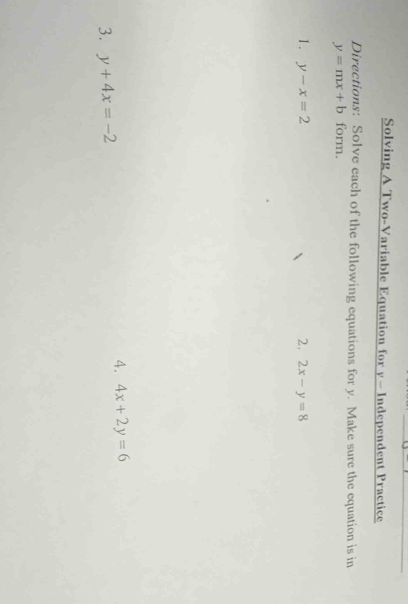 solving a two - variable equation for y - independent practice directio…