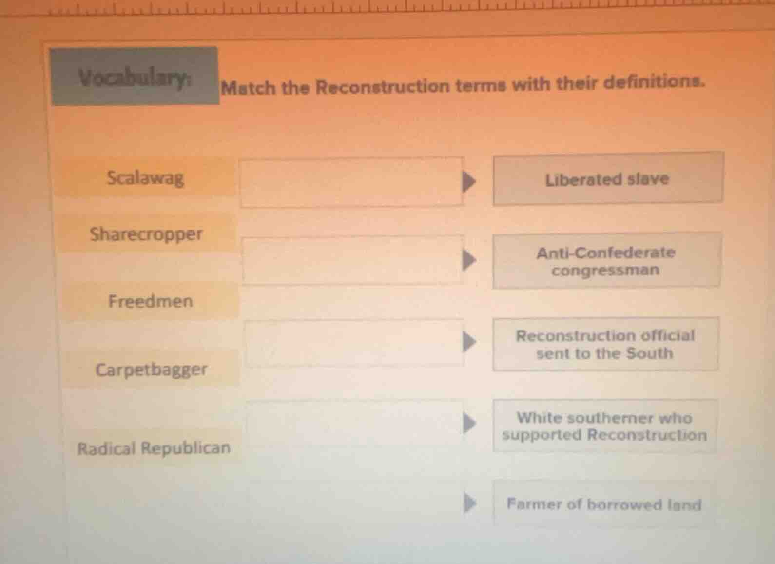 vocabulary: match the reconstruction terms with their definitions. scal…
