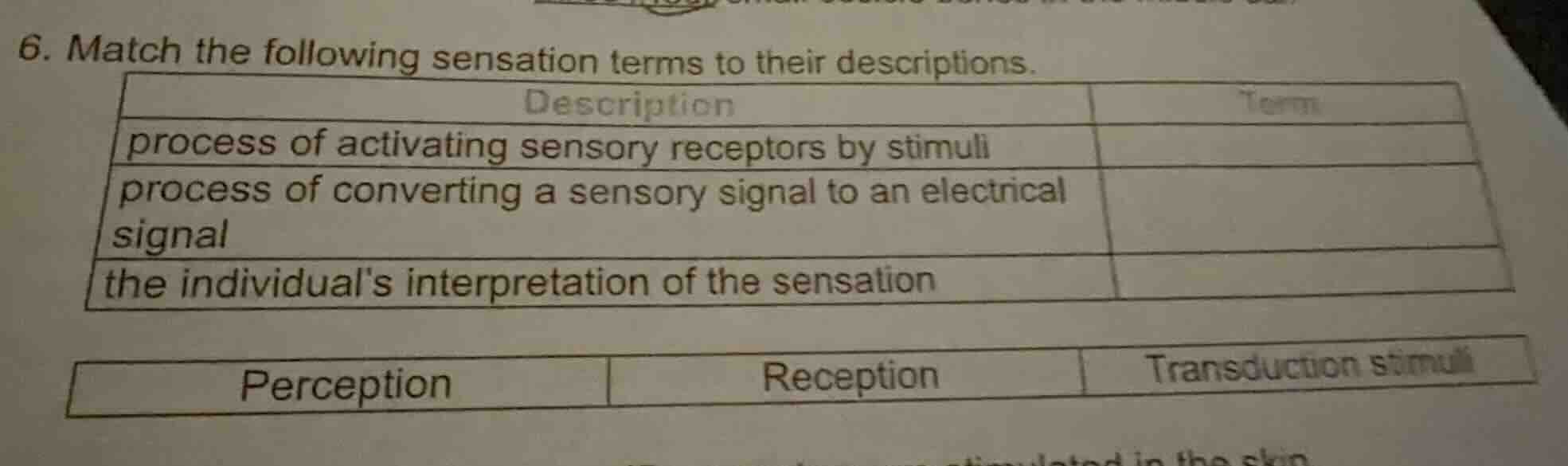 6. match the following sensation terms to their descriptions. descripti…