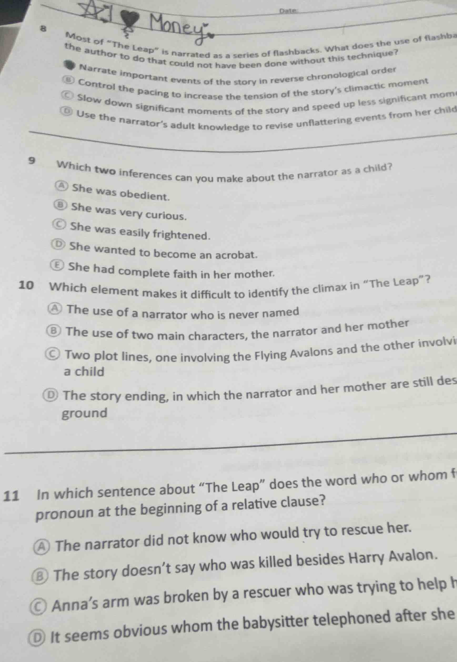 8 most of “the leap” is narrated as a series of flashbacks. what does t…