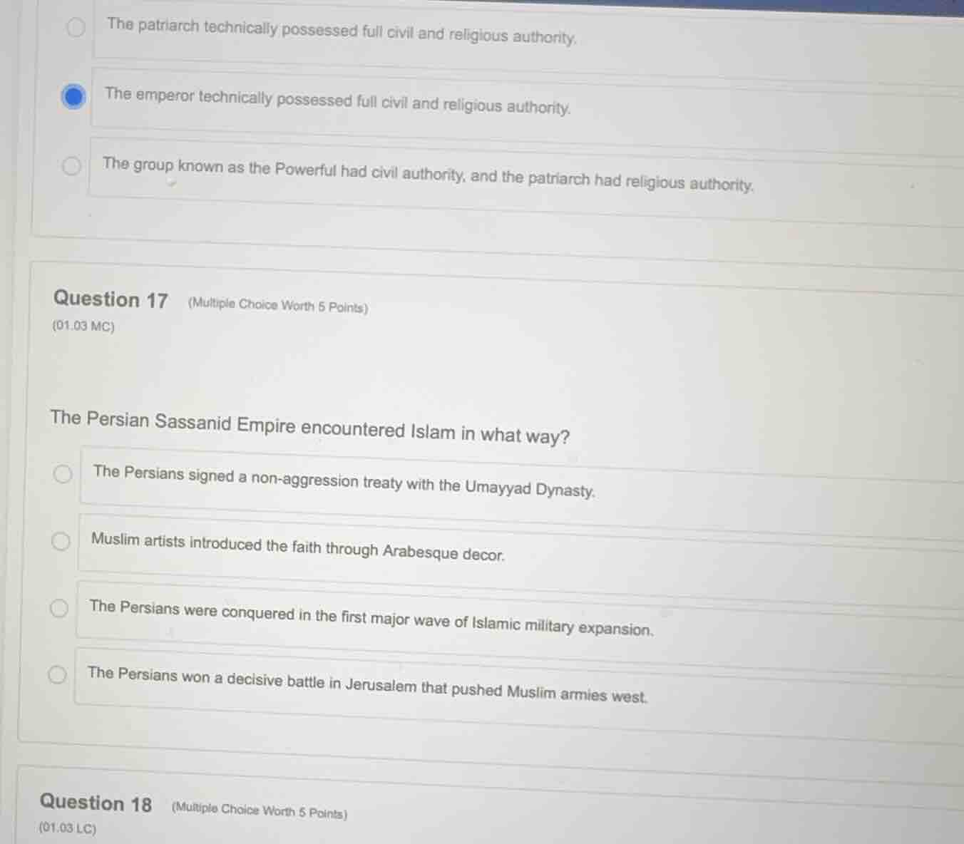 question 17 (multiple choice worth 5 points) (01.03 mc) the persian sas…