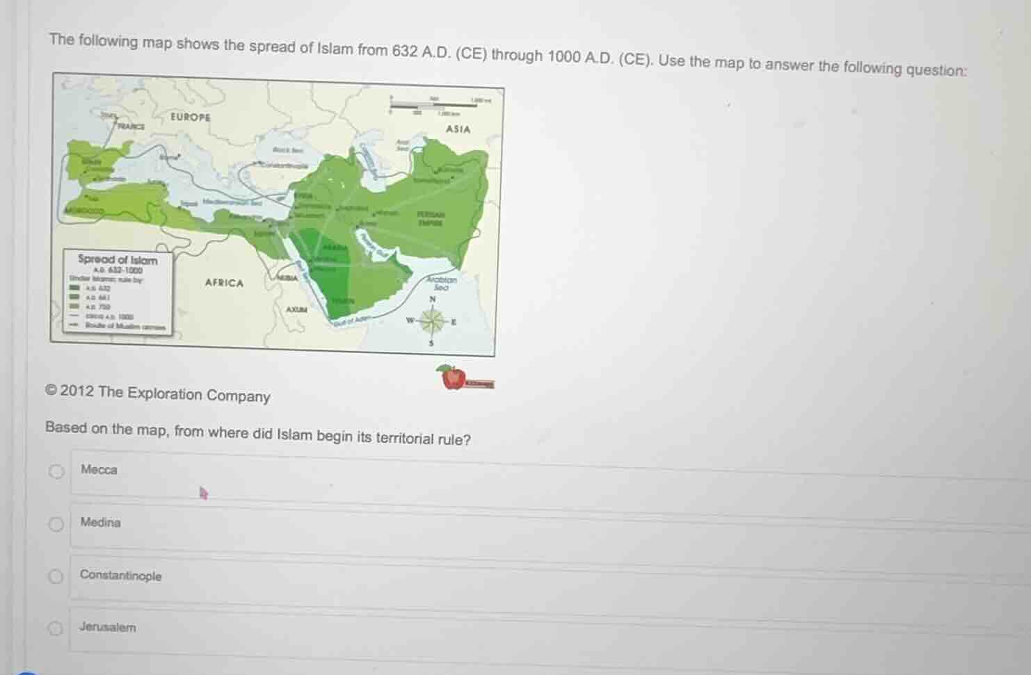 the following map shows the spread of islam from 632 a.d. (ce) through …