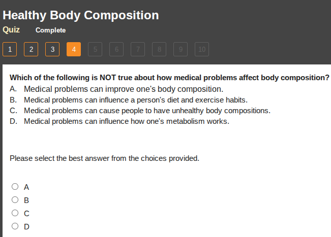 healthy body composition quiz complete 1 2 3 4 5 6 7 8 9 10 which of th…