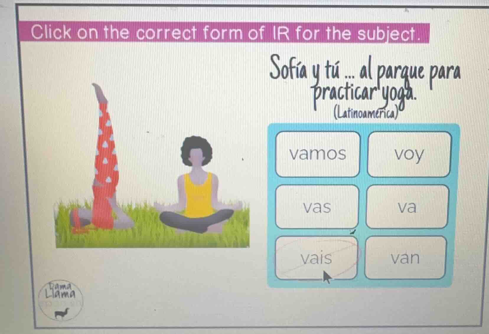 click on the correct form of ir for the subject. sofía y tú ... al parq…