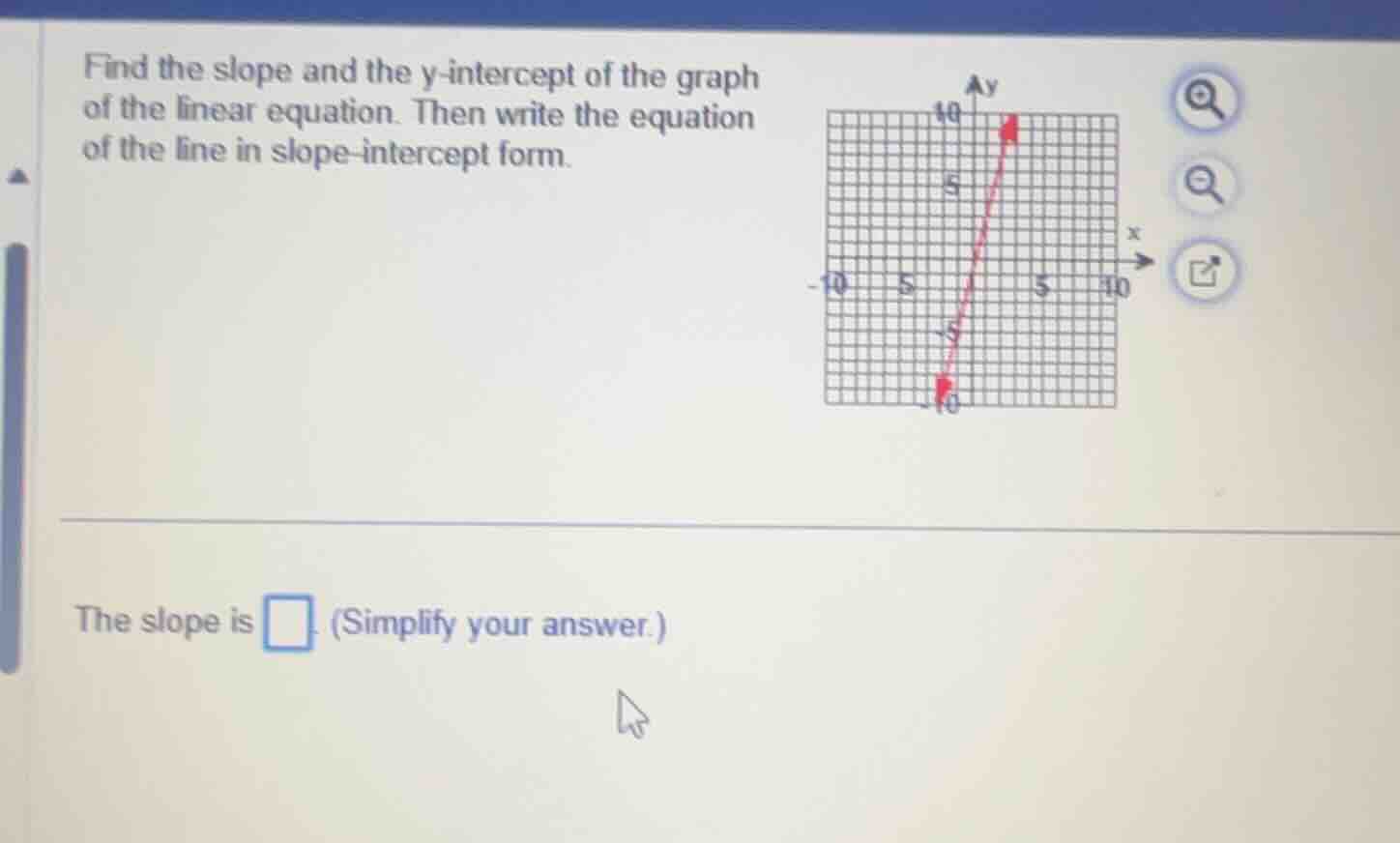 find the slope and the y - intercept of the graph of the linear equatio…