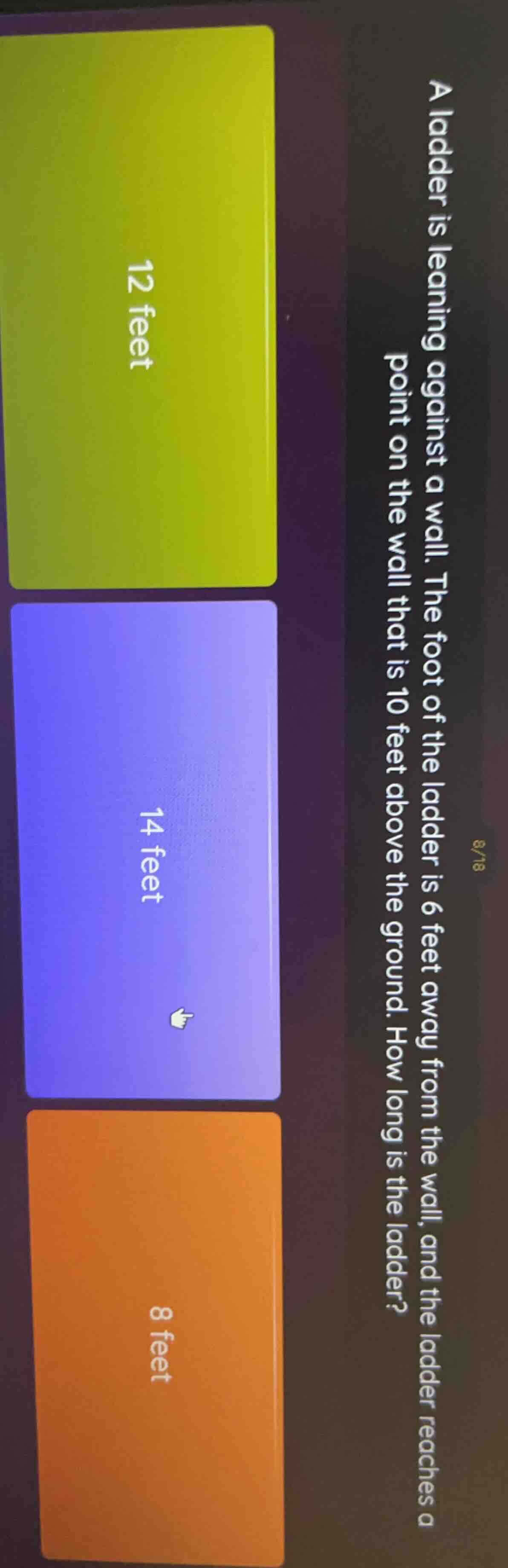 a ladder is leaning against a wall. the foot of the ladder is 6 feet aw…