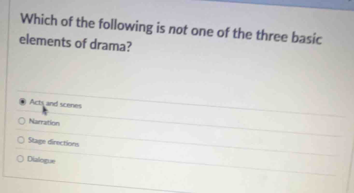 which of the following is not one of the three basic elements of drama?…