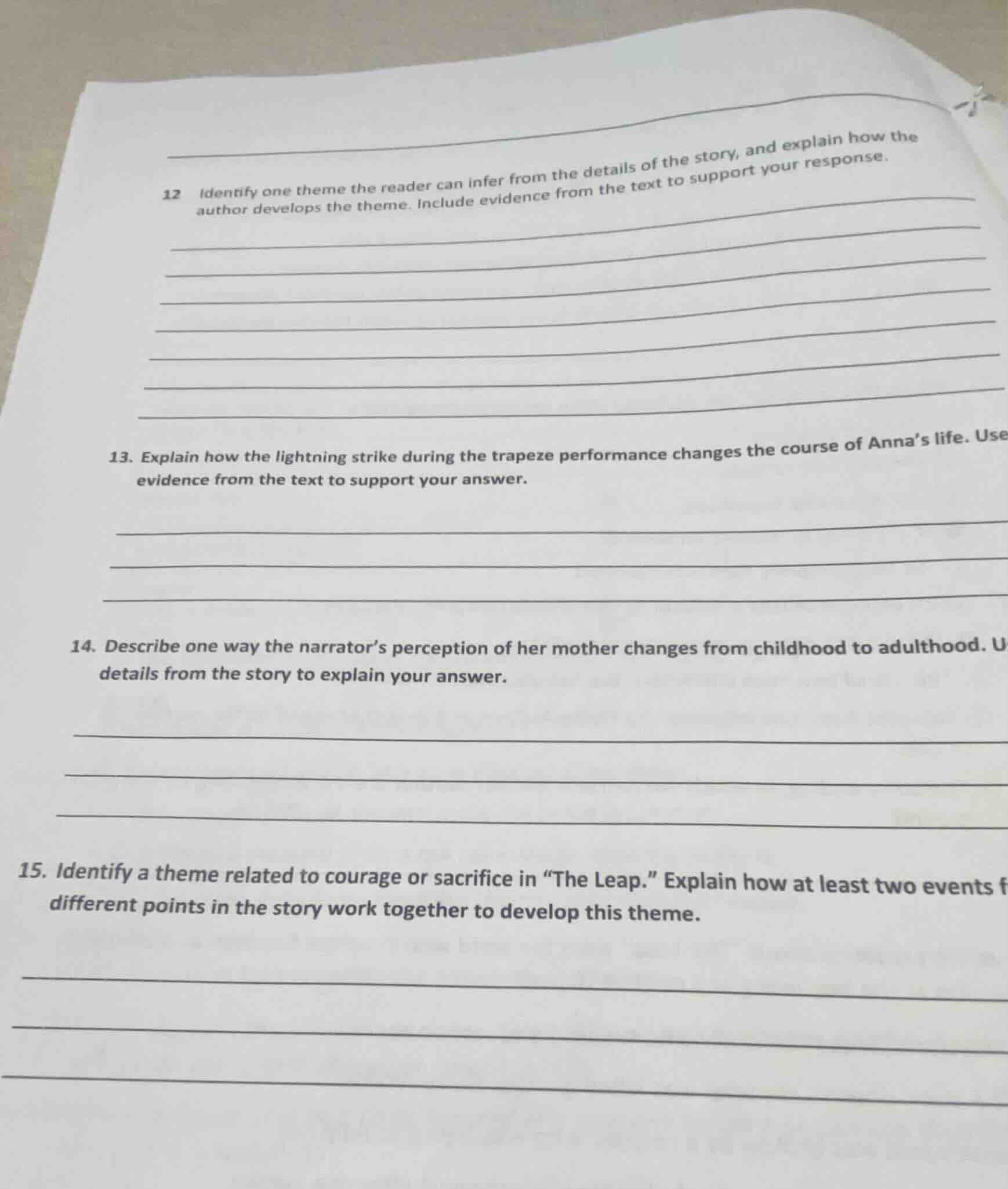 12 identify one theme the reader can infer from the details of the stor…