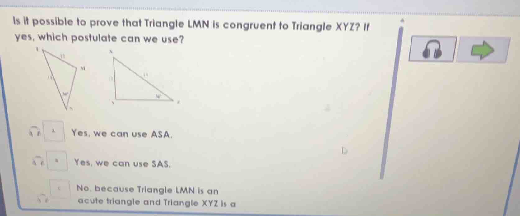 is it possible to prove that triangle lmn is congruent to triangle xyz?…