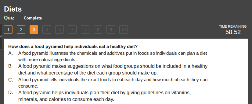 how does a food pyramid help individuals eat a healthy diet? a. a food …