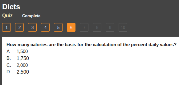 diets quiz complete 1 2 3 4 5 6 7 8 9 10 how many calories are the basi…