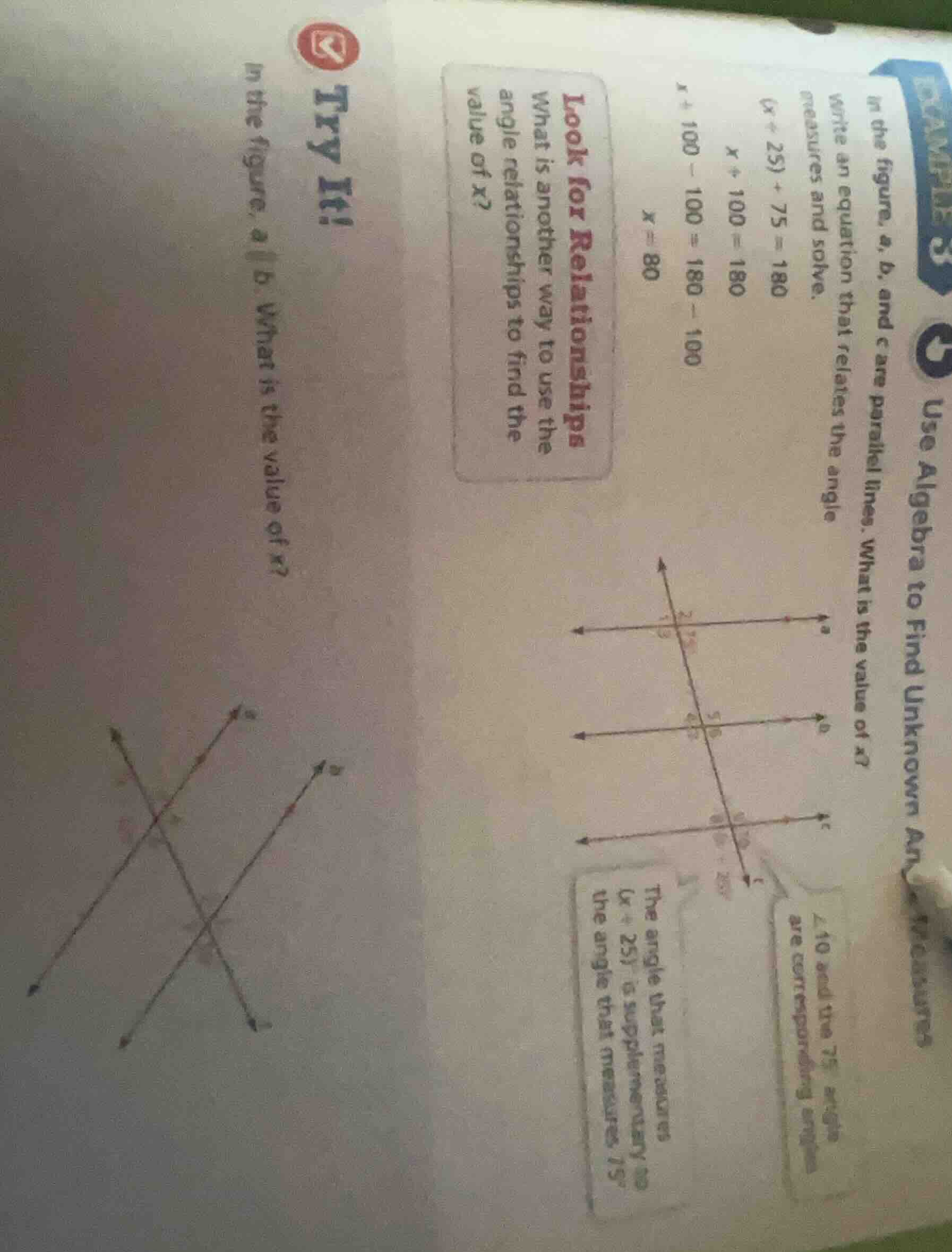 try it! in the figure, ( a parallel b ). what is the value of ( x )? ex…