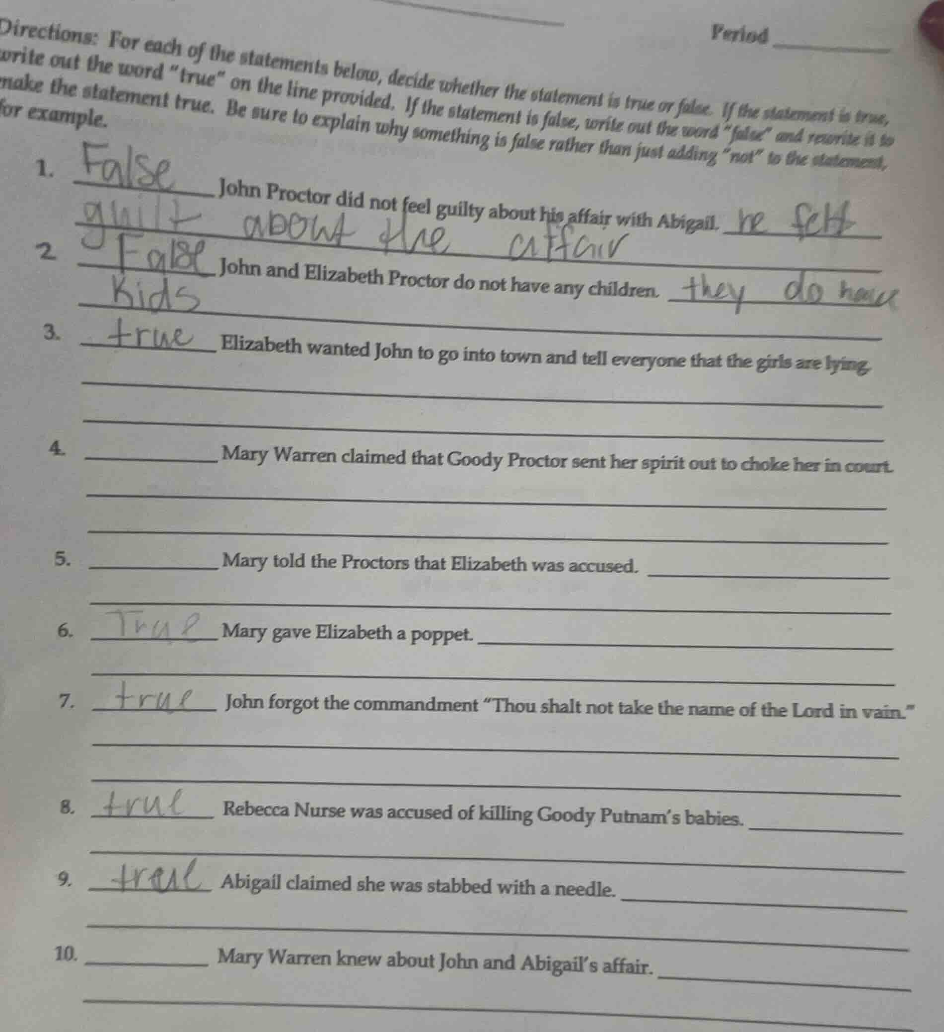 directions: for each of the statements below, decide whether the statem…