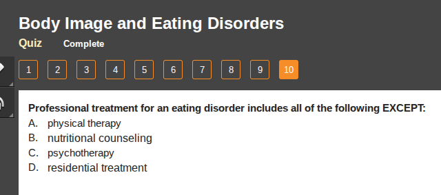 professional treatment for an eating disorder includes all of the follo…