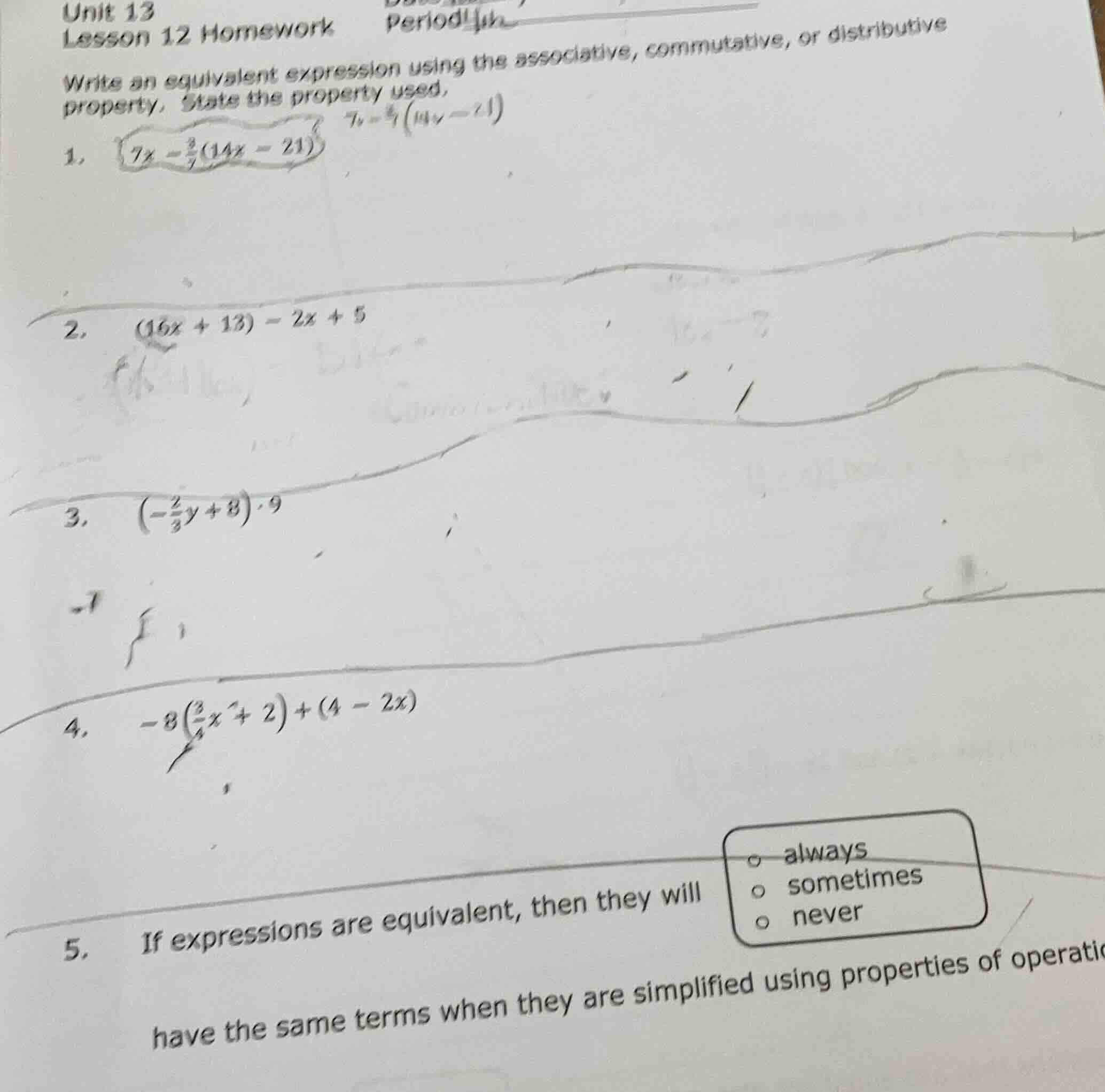 unit 13 lesson 12 homework period write an equivalent expression using …