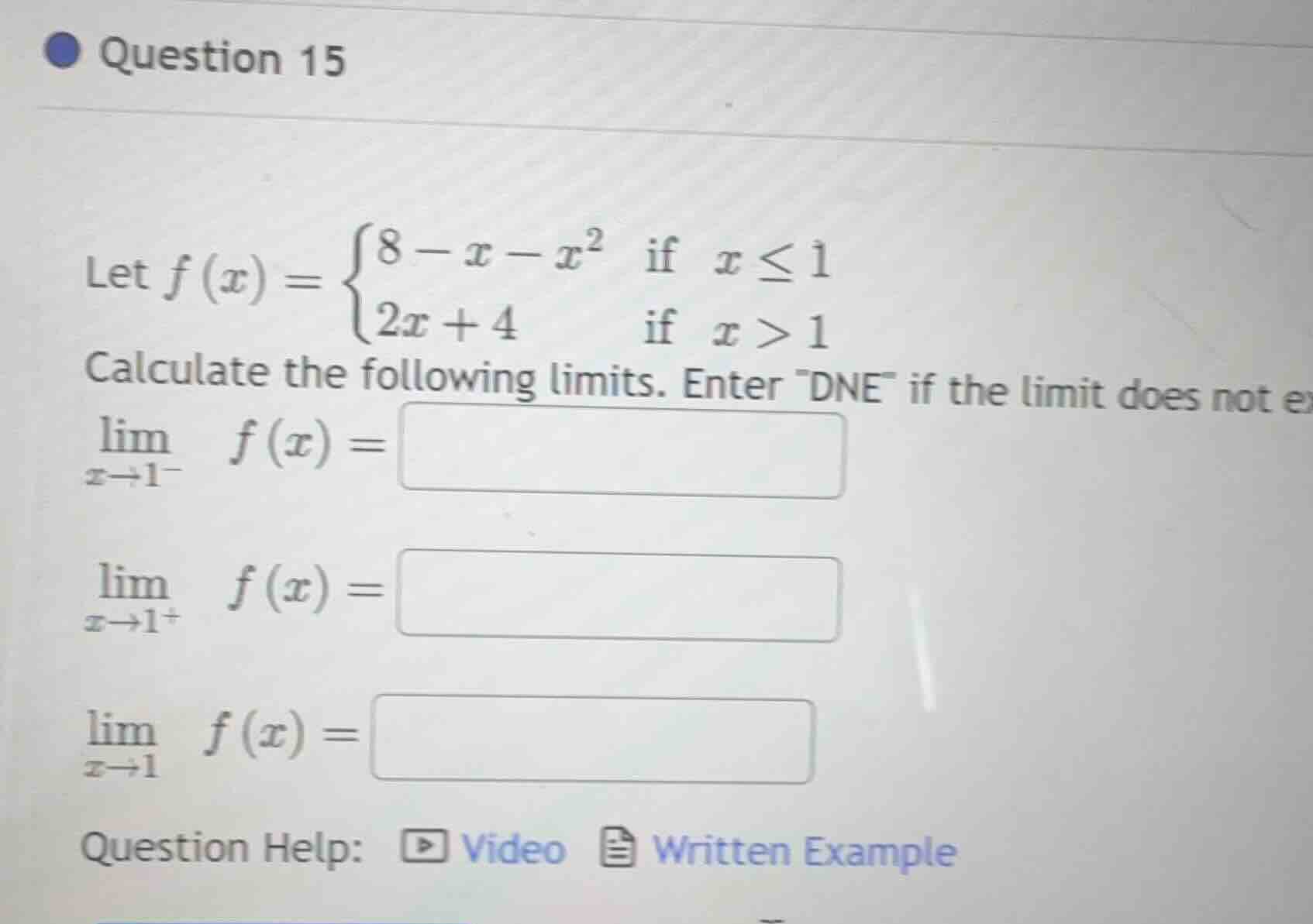 question 15 let $f(x)=\\begin{cases}8 - x - x^{2}&\\text{if }x\\leq1\\\…