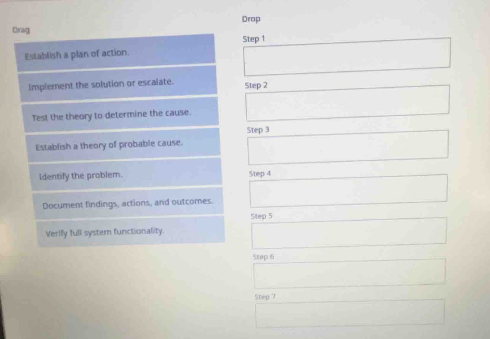 drag establish a plan of action. implement the solution or escalate. te…