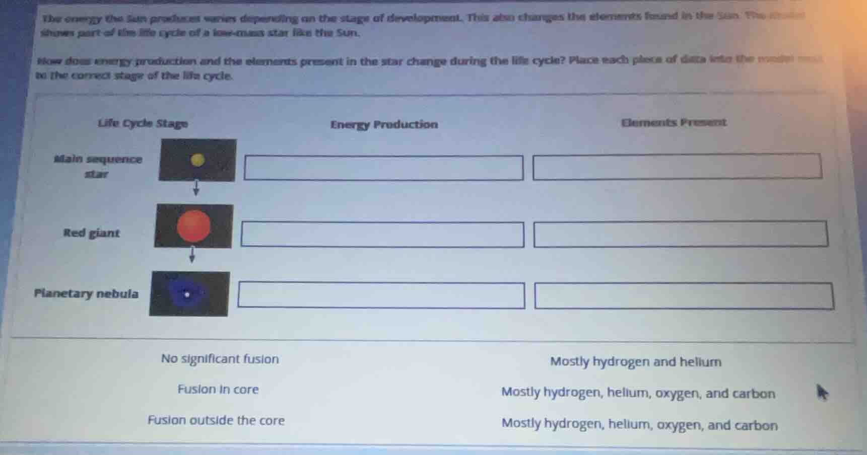 the energy the sun produces varies depending on the stage of developmen…