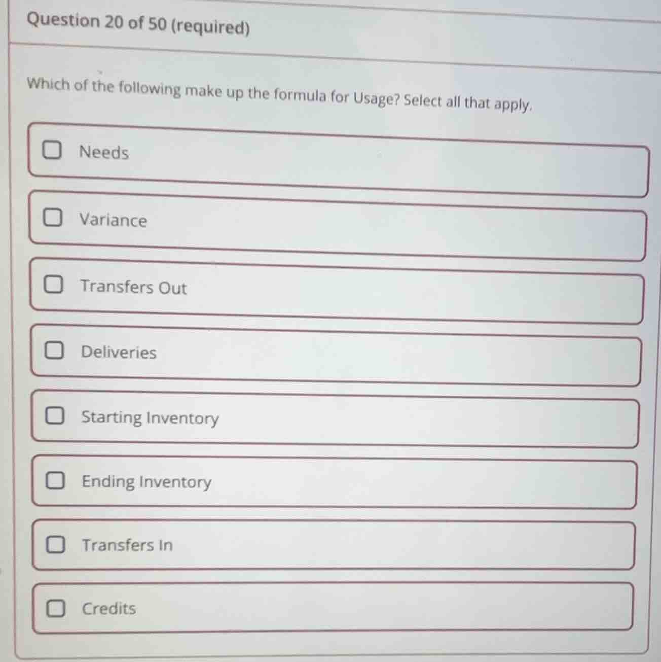 question 20 of 50 (required) which of the following make up the formula…