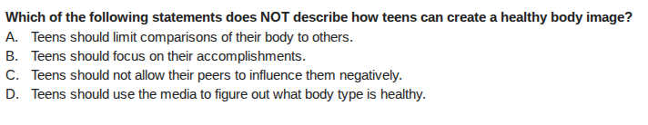 which of the following statements does not describe how teens can creat…