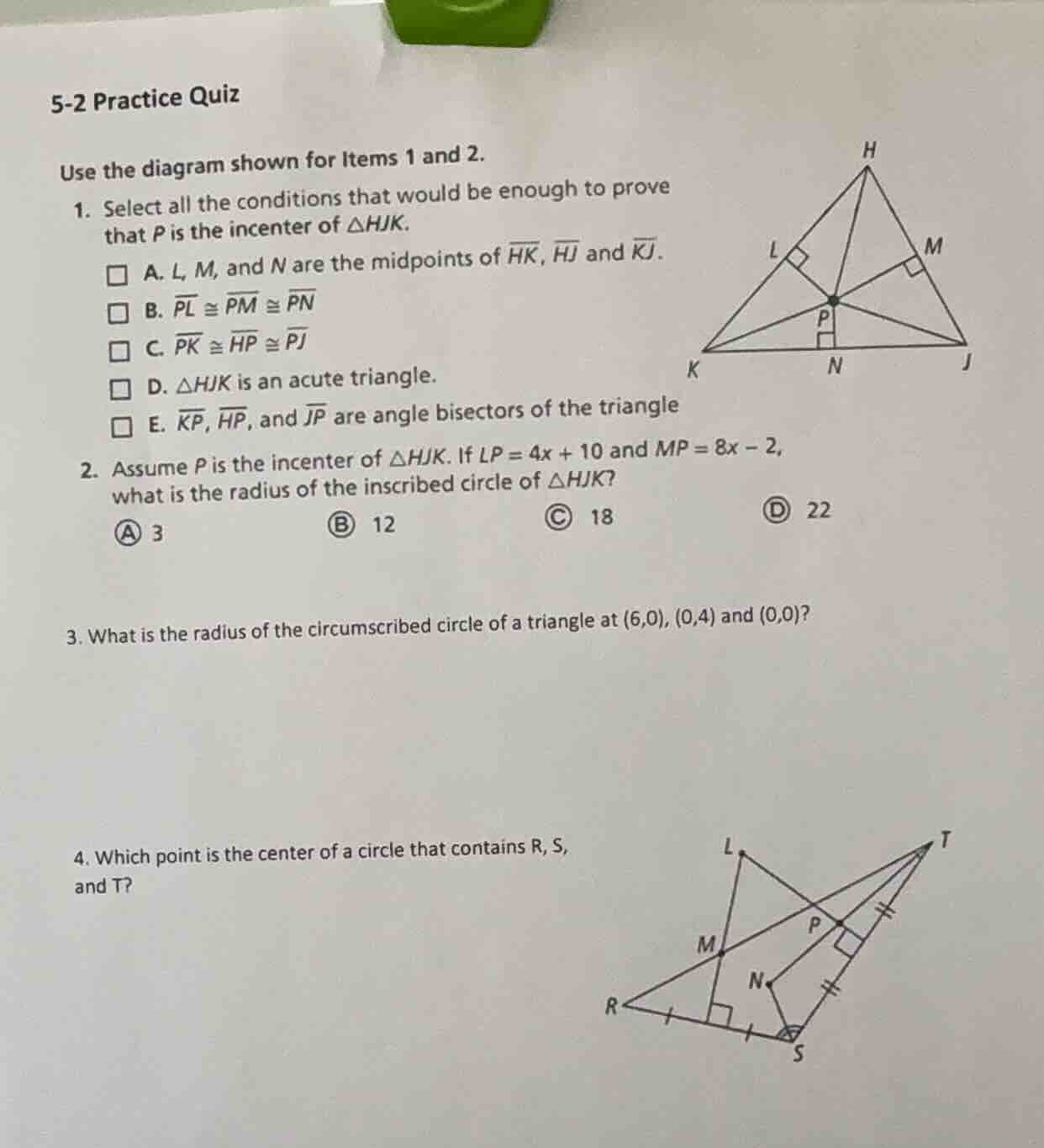 5-2 practice quiz use the diagram shown for items 1 and 2. 1. select al…