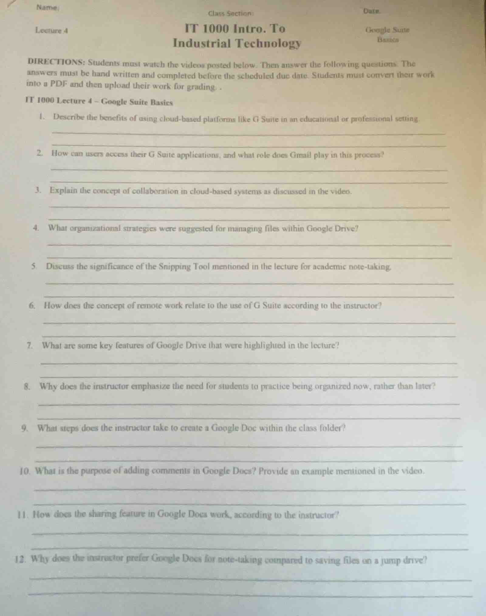 name: class section: date. lecture 4 it 1000 intro. to industrial techn…