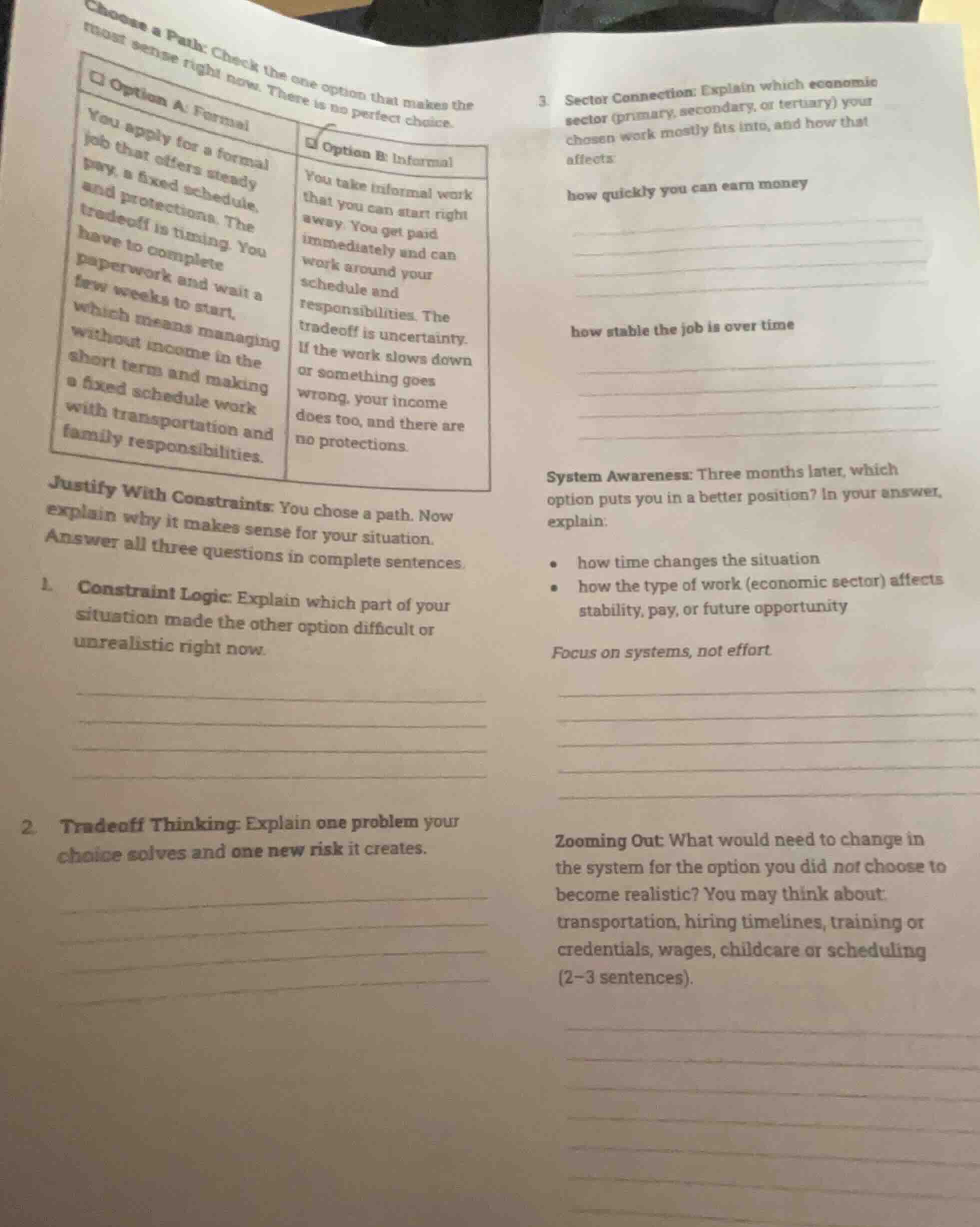 choose a path: check the one option that makes the most sense right now…