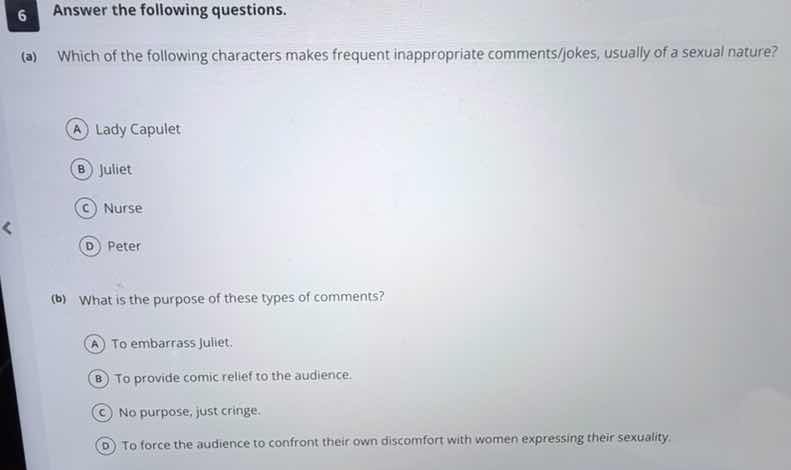 6 answer the following questions. (a) which of the following characters…