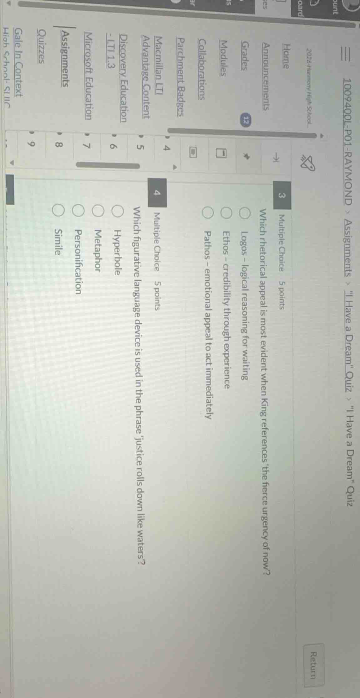 3 multiple choice 5 points which rhetorical appeal is most evident when…