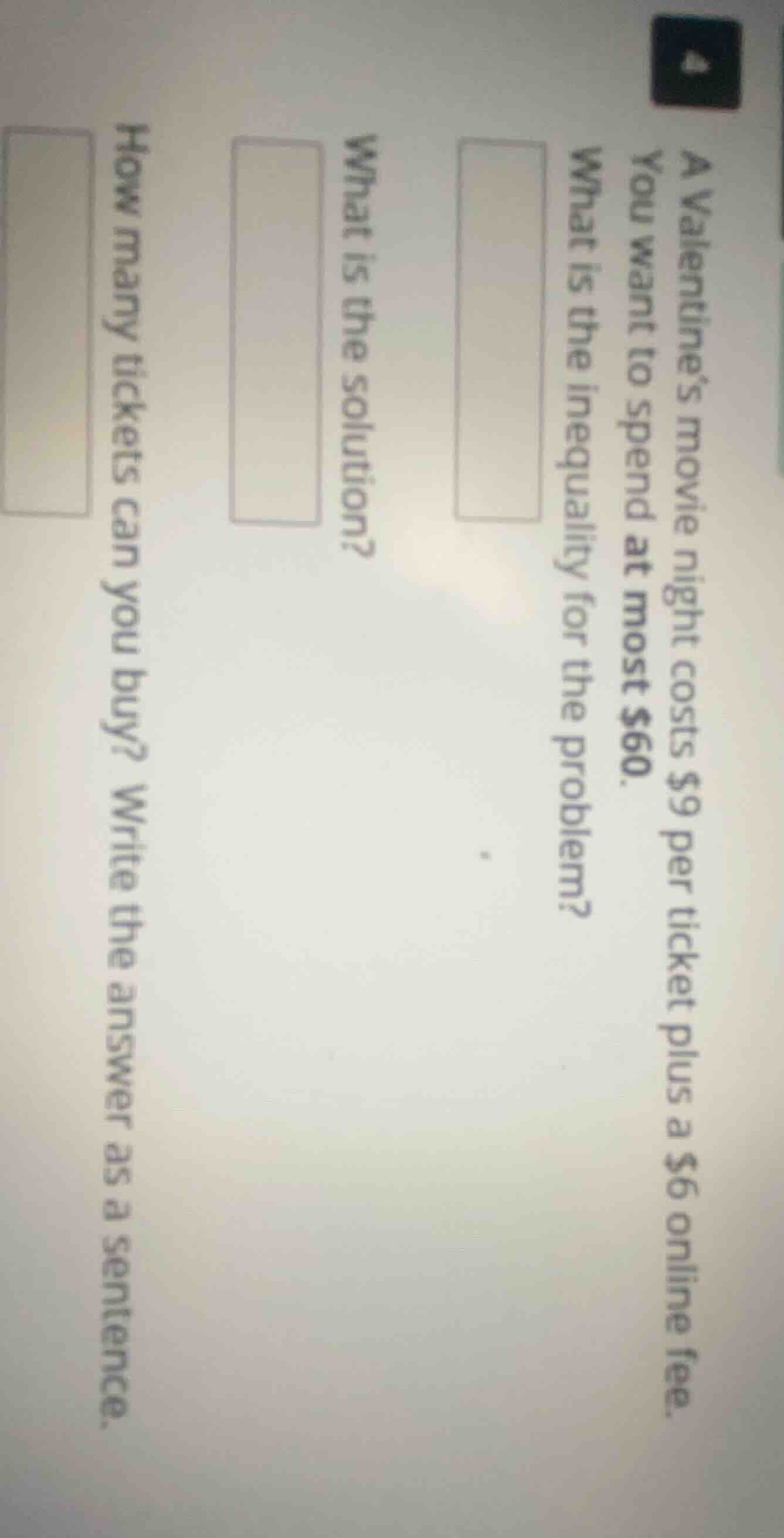 a valentine’s movie night costs $9 per ticket plus a $6 online fee. you…