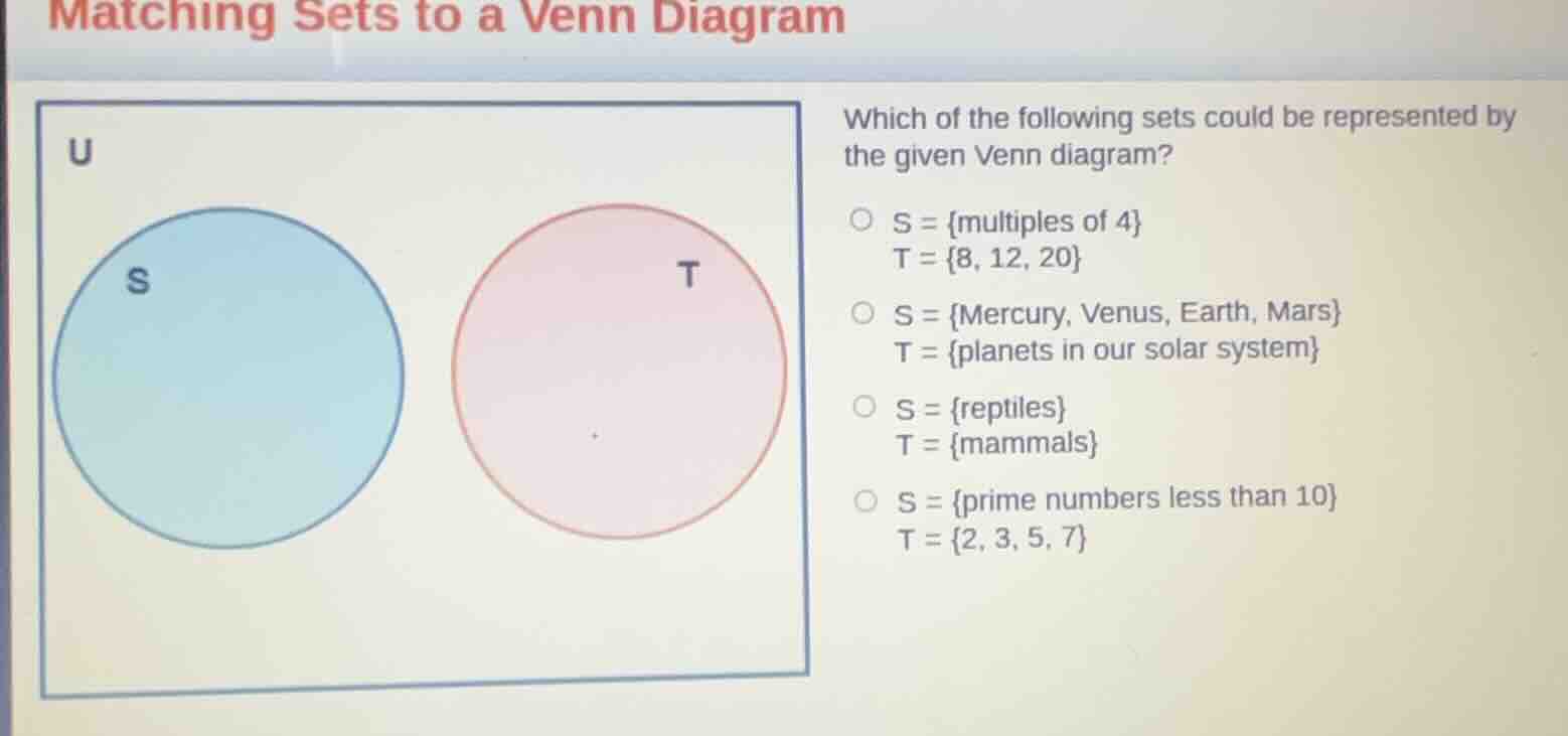 matching sets to a venn diagram which of the following sets could be re…